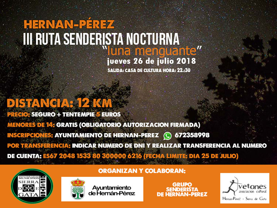 Senderismo Nocturno, Sierra de Gata